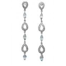 Earrings silver 925 sterling dangle women white zircon blue topaz stone C 426